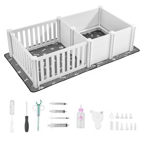 Dog Whelping Box, 73x38x19.7 in, Plastic Dog Whelping Pen with Adjustable Height Door, Puppy Playpen with Waterproof Pee Pad, Easy to Clean