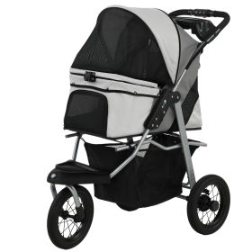Dog Stroller, Foldable Dog Stroller with 12" Rubber Wheels for Small Dogs, Up to 22 LBS, Light Gray