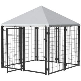 Lockable Dog House Kennel with Water-resistant Roof for Small and Medium Sized Pets, 4.6' x 4.6' x 5'