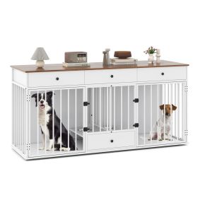 Dog Crate Furniture Indoor Modern Dog Kennel with Divider 3 Drawers and Pull-out Feeder