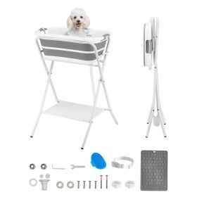 Dog Bathtub, Elevated Dog Bath Tub, 2 in 1 Collapsible Pet Bathing Grooming Wash Station, Portable Foldable Space-saving