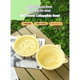 3-in-1 Pet Travel Collapsible Bowl Foldable Slow-Feeder With Strong Suction Cups  Portable Silicone Dog Bowl With Hook For Hanging On Collar-Backpack (Option: Blue-650ml)