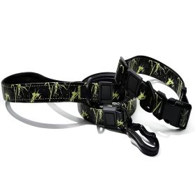 Embossed UV Printed Dog Leash & Collar Set 1.5cm Wide, Waterproof Tear-Resistant Easy To Clean PVC Set, Stylish Patterned Walking Training Gear For S (Option: Green)