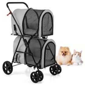 4-in-1 Double Pet Stroller with Detachable Carrier and Travel Carriage (Color: Gray)