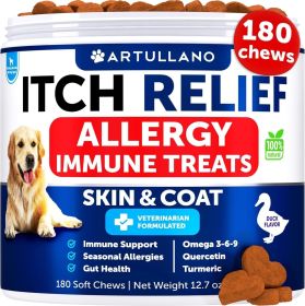 Dog Allergy Relief Chews Itching Skin Relief for Dogs Fish Oil Omega 3 Seasonal Allergies Pills Skin & Coat Anti ItchHot Spots Treatment Canine I (Brand: Artullano)
